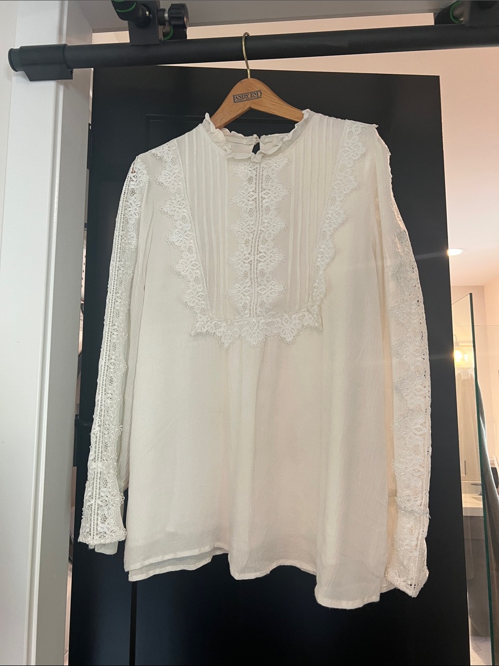 Women's Lace-Trim Cream Blouse